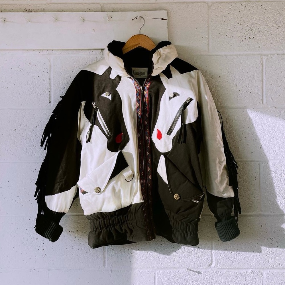 Neiman Marcus Gallery Vintage South Western Horse Puffer Jacket, 1980s Sz XS